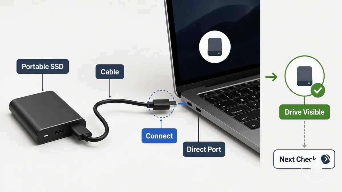 قرص SSD محمول موصل بالحاسوب بكابل للإعداد الأولي