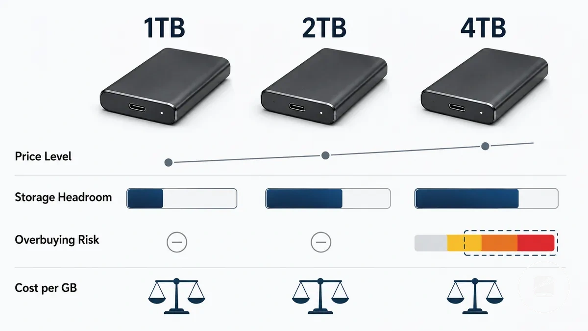 1TB 2TB and 4TB portable SSD capacity tiers compared by value difference