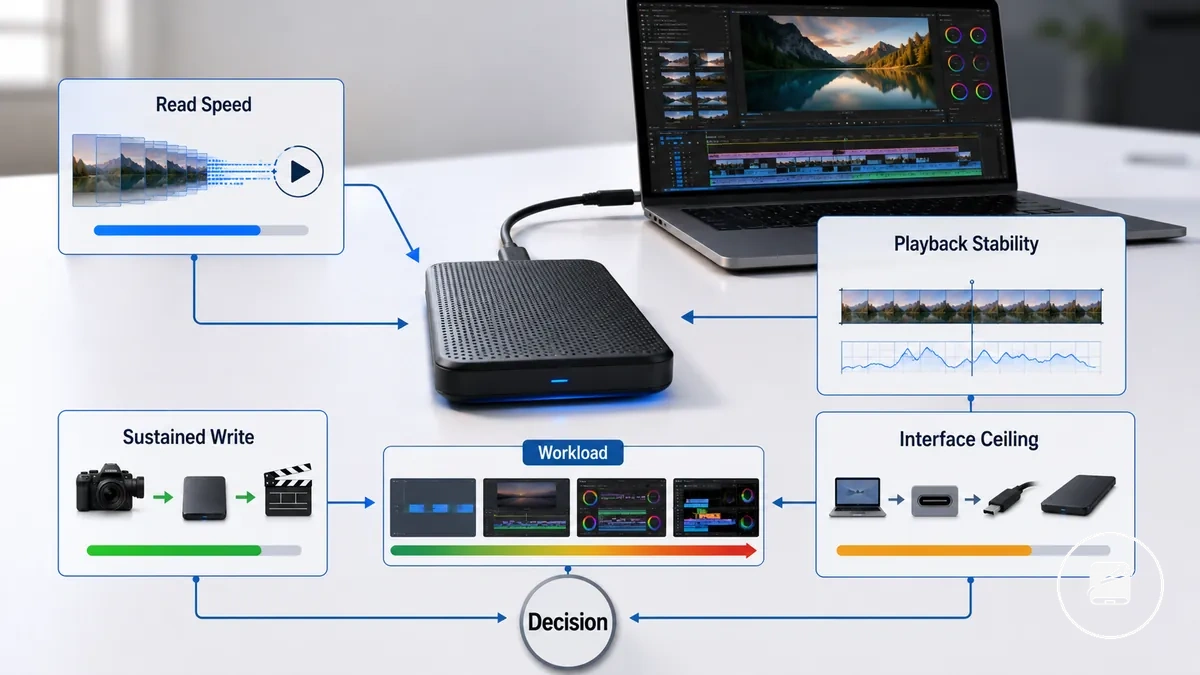 Criteria for evaluating portable SSD speed for video editing workloads