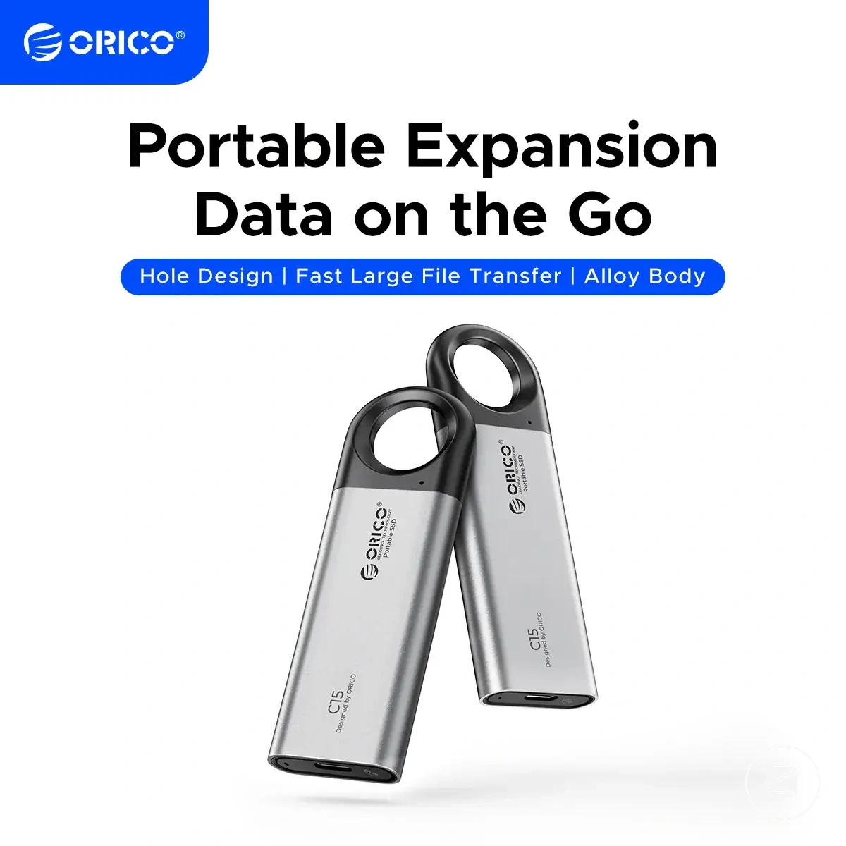 SSD externo portátil de 1TB com furo para tablets e notebooks