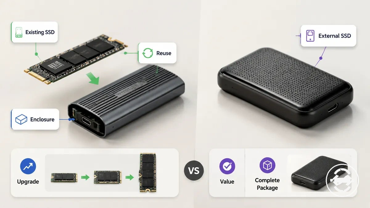 M.2-SSD-Gehäuse und externe SSD im Vergleich nach Kosten, Wiederverwendungswert und Upgrade-Flexibilität