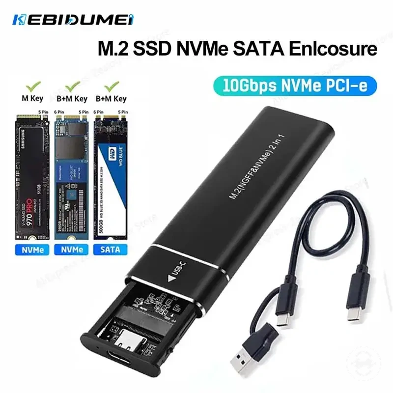Carcasa SSD M.2 NVMe y SATA de doble protocolo 10Gbps compatible con claves M y B&M