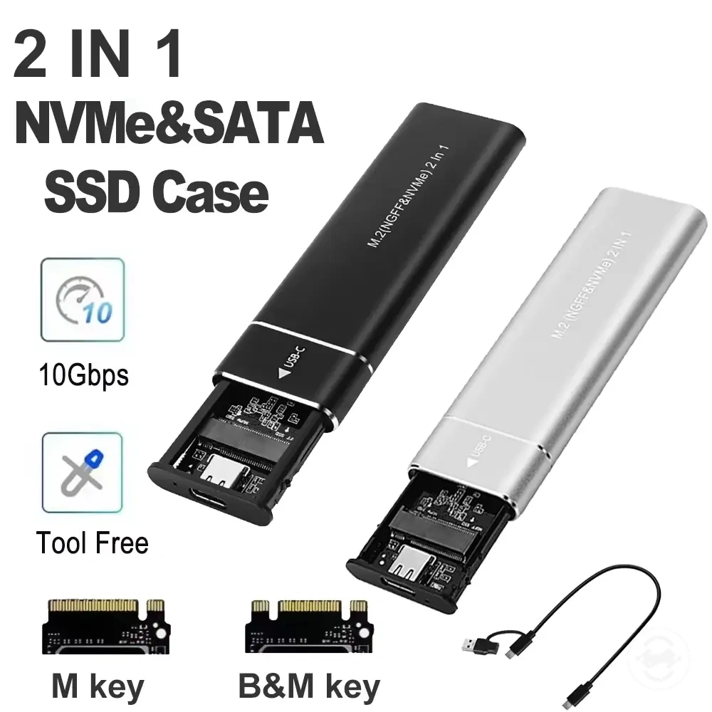 Boîtier externe M.2 NVMe et SATA double protocole avec adaptateur USB 3.1 Type-C