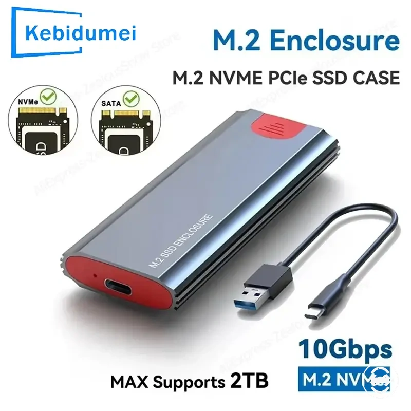 Case SSD M.2 NVMe 10Gbps sem ferramentas com adaptador USB-C e almofada dissipadora