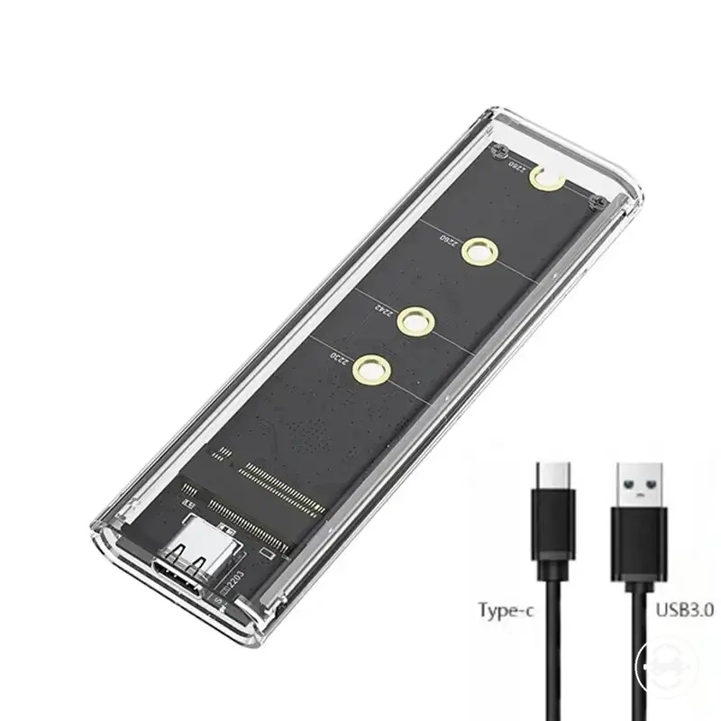 Case SSD M.2 transparente de duplo protocolo para NVMe, PCIe, NGFF e SATA com conexão USB Type-C