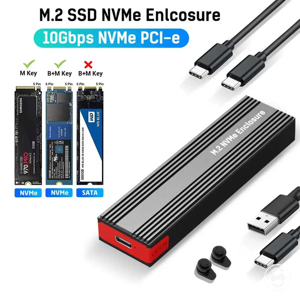 USB-C 3.2 Gen 2 adaptör ve ısı emici pedli 10Gbps aletsiz NVMe M.2 SSD kutusu