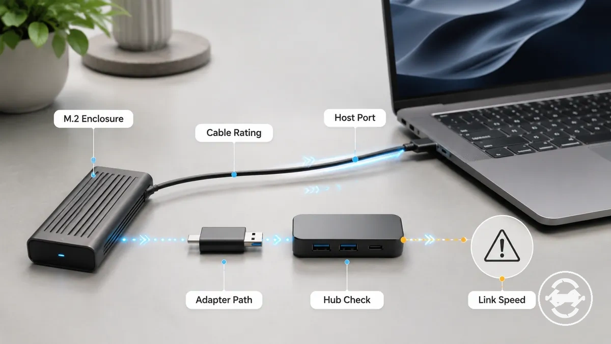 USB 2.0 veya 5Gbps seviyelerine yakın sabitlenmiş hızı gösteren açıklamalı örnek