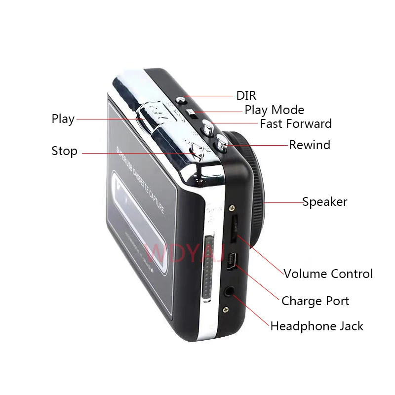 Convertisseur Cassette USB Portable – Avec Enregistreur Microphone Et Prise Casque, Couleur Orange, Conversion MP3