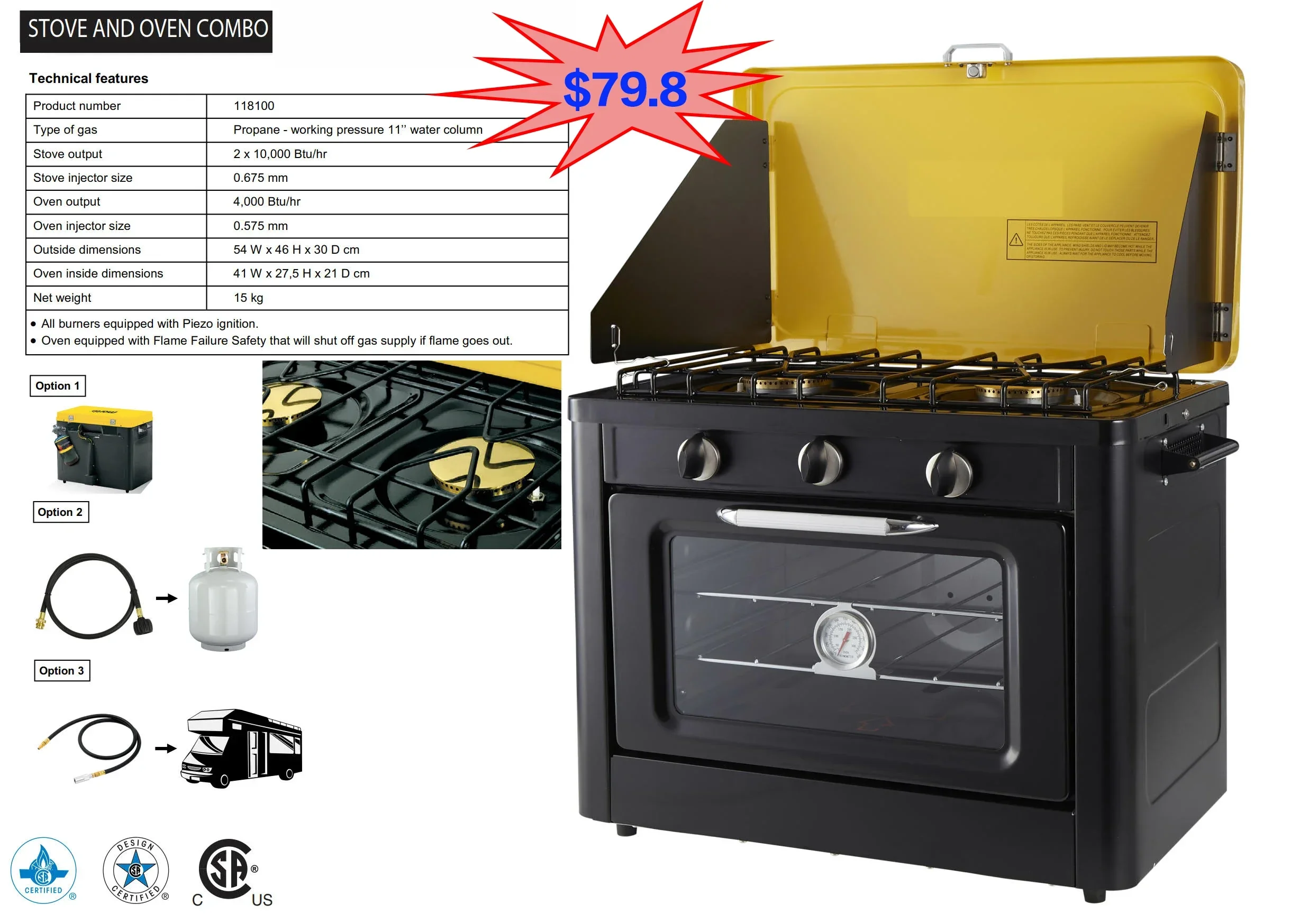 Cuisinière à gaz et four COMBO, caravane Hurhome, accessoires automobiles, produits de camping en plein air