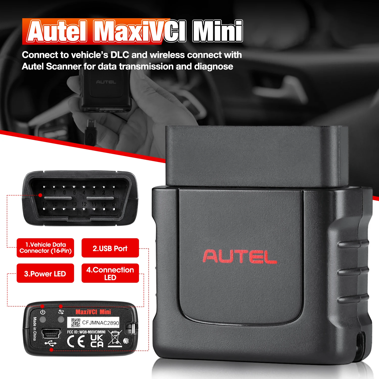 Autel-Connecteur adaptateur Bluetooth VCI