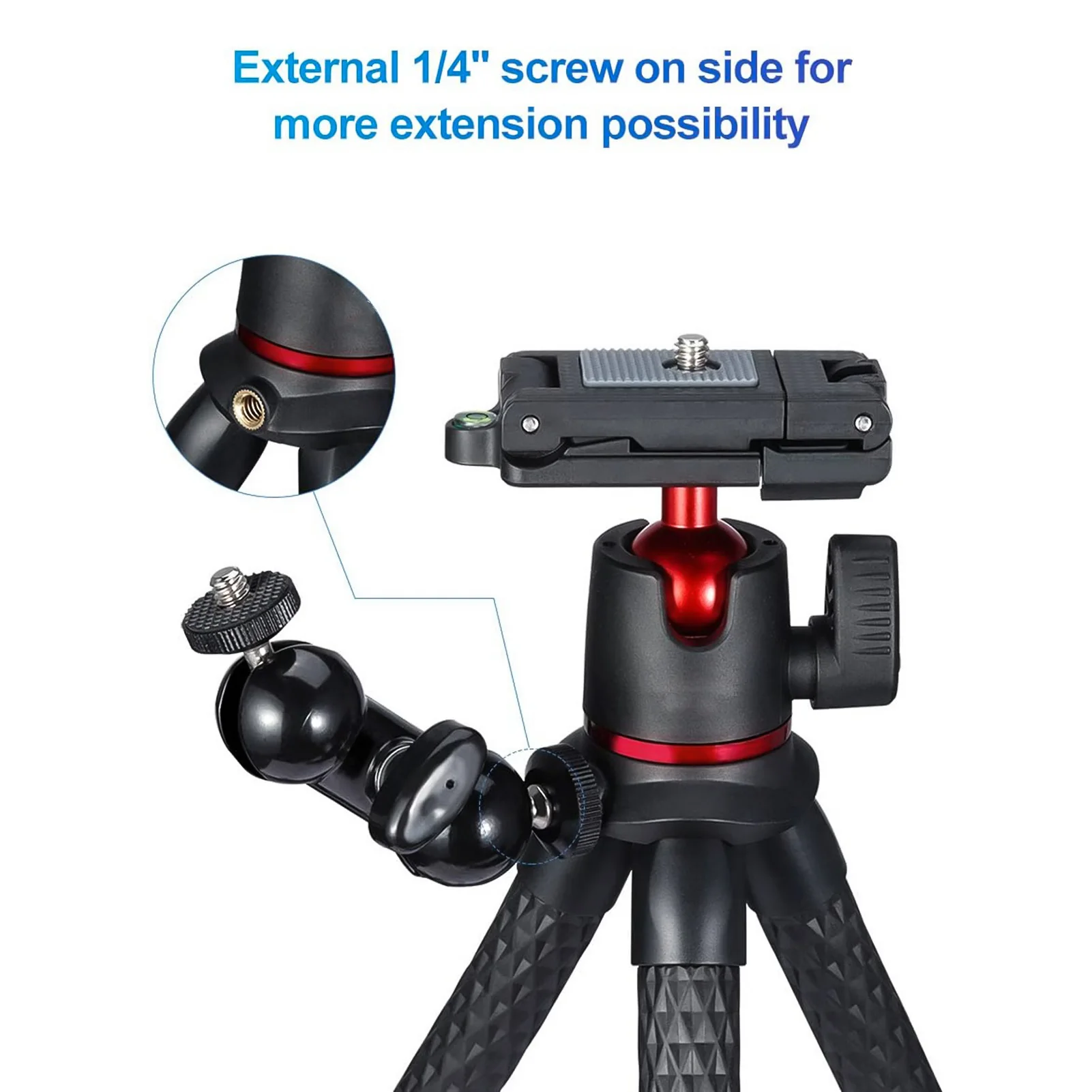Trépied Flexible Pour Appareil Photo Et Caméscope - Jambes Aluminium Réglables, Tête Orientable 360°, Noir