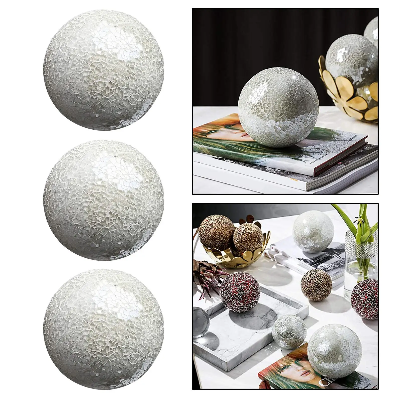 Housewares Decorative Balls Set of 3 Glass Mosaic Sphere Ball Coffee Bar Hotel Dining Table Decor Ornaments