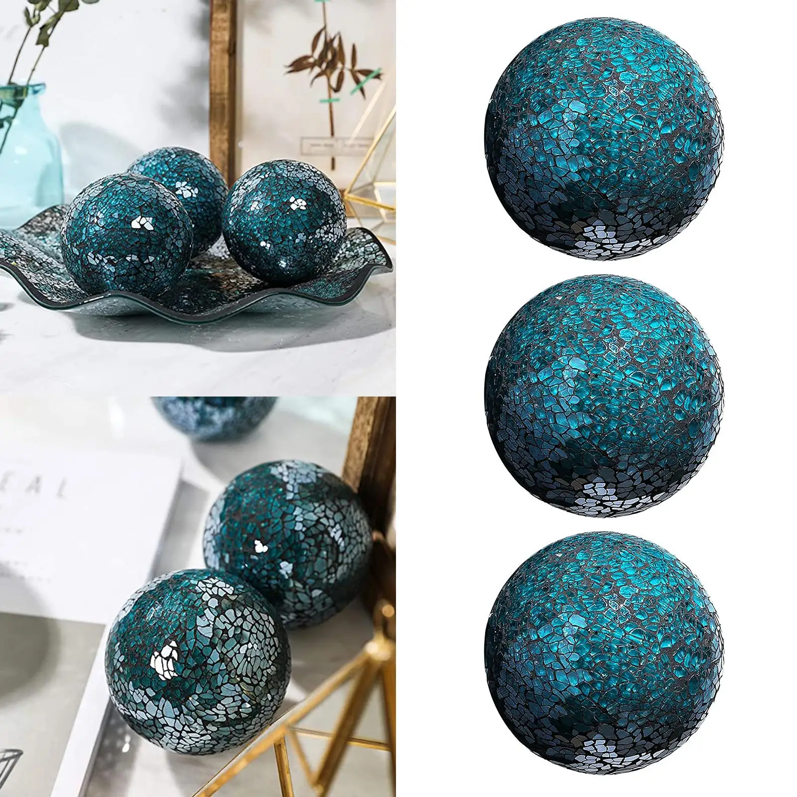 Housewares Decorative Balls Set of 3 Glass Mosaic Sphere Ball Coffee Bar Hotel Dining Table Decor Ornaments