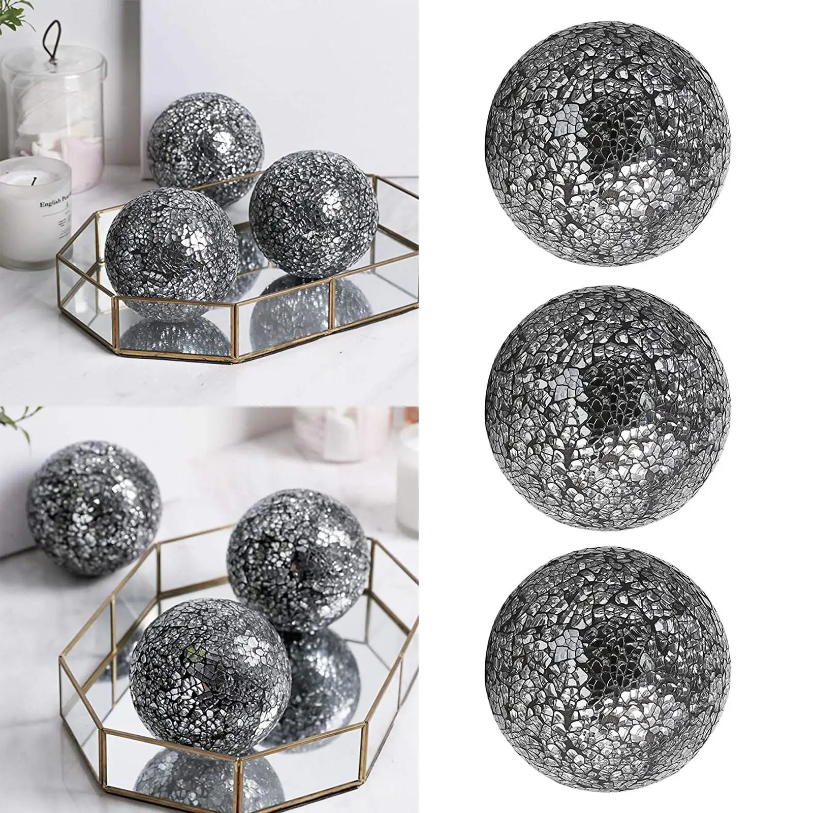 Housewares Decorative Balls Set of 3 Glass Mosaic Sphere Ball Coffee Bar Hotel Dining Table Decor Ornaments