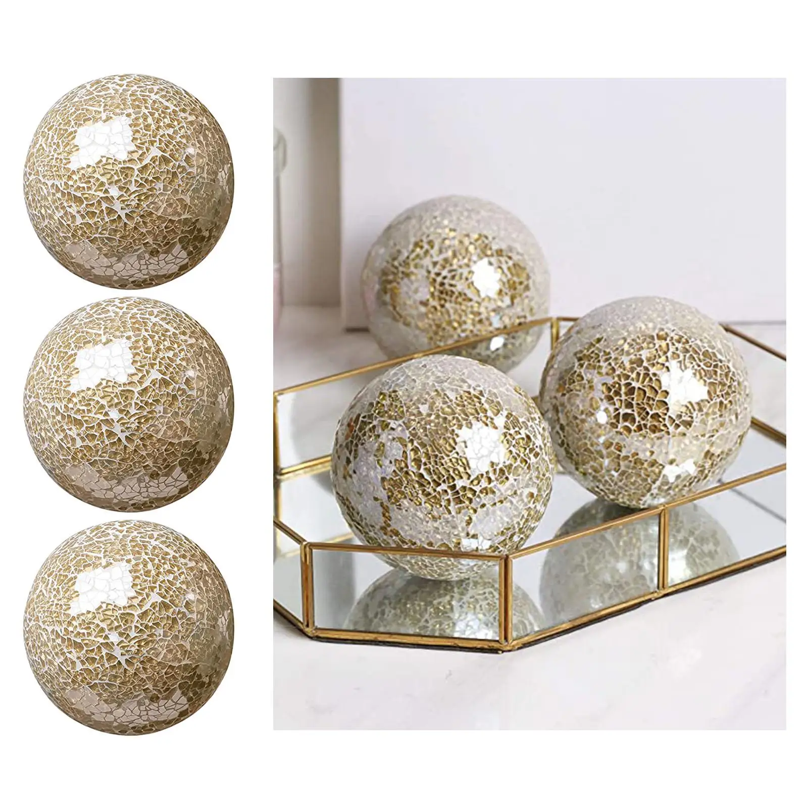 Housewares Decorative Balls Set of 3 Glass Mosaic Sphere Ball Coffee Bar Hotel Dining Table Decor Ornaments